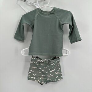 Rylee and Cru Swim Set 3-6 Months Rashguard and Swim Trunk Bottoms Green Waves